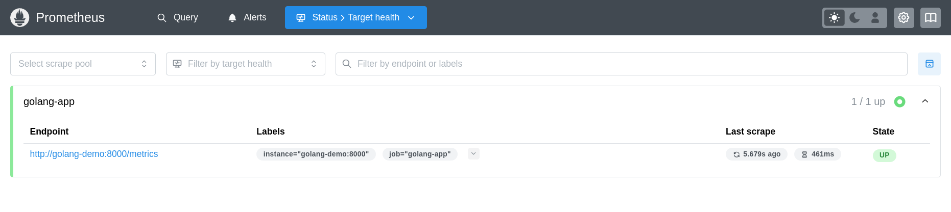 Golang Demo target in Prometheus