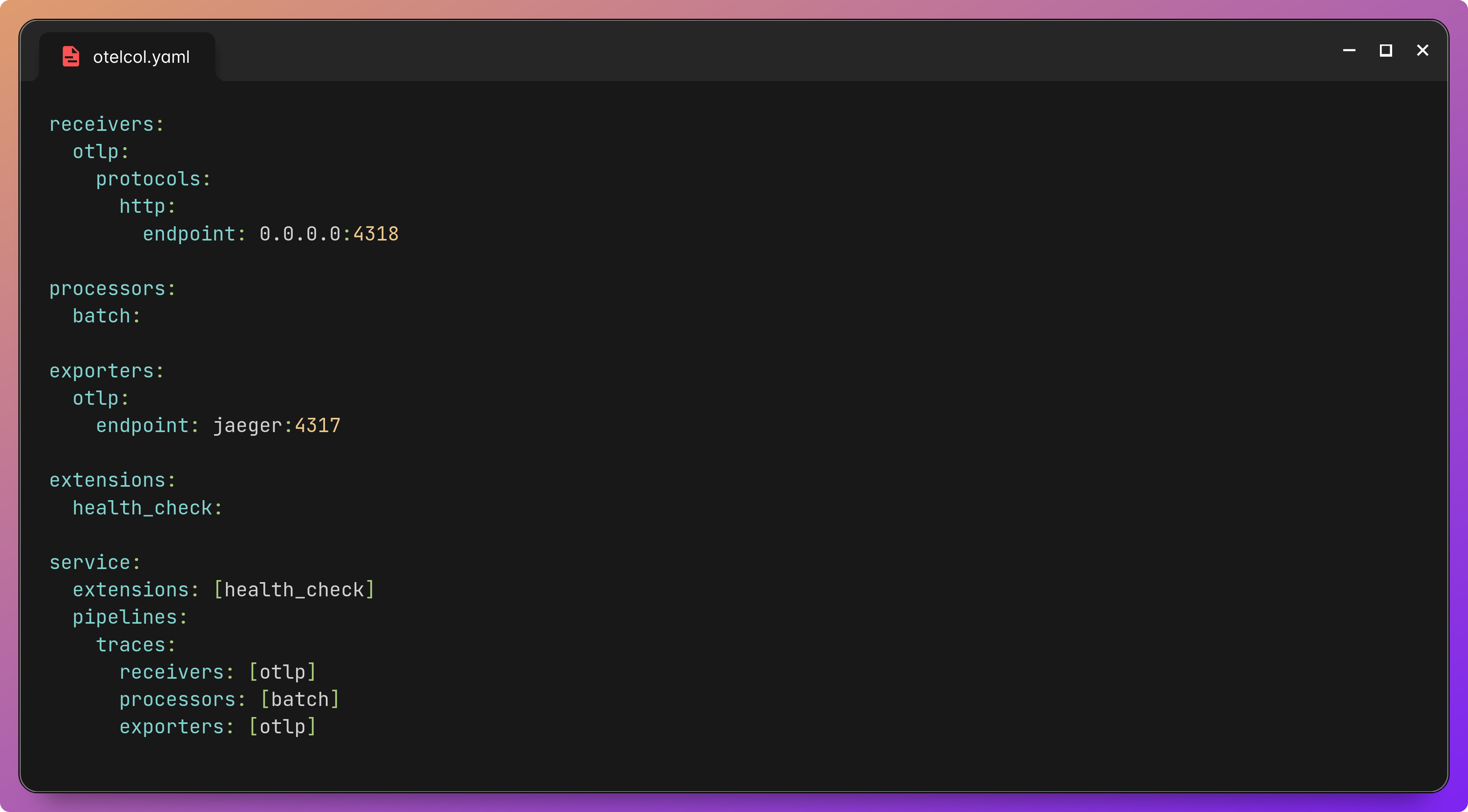 The OpenTelemetry Collector configuration file