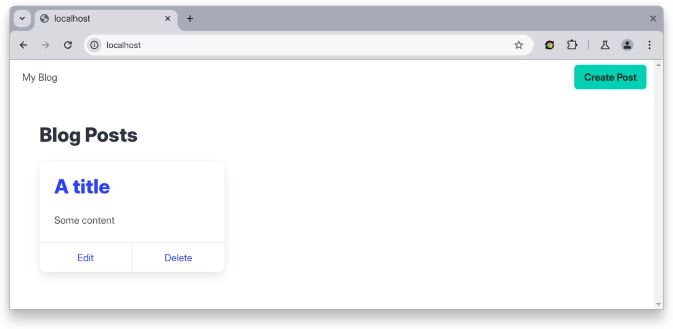 Application home page showing blog post